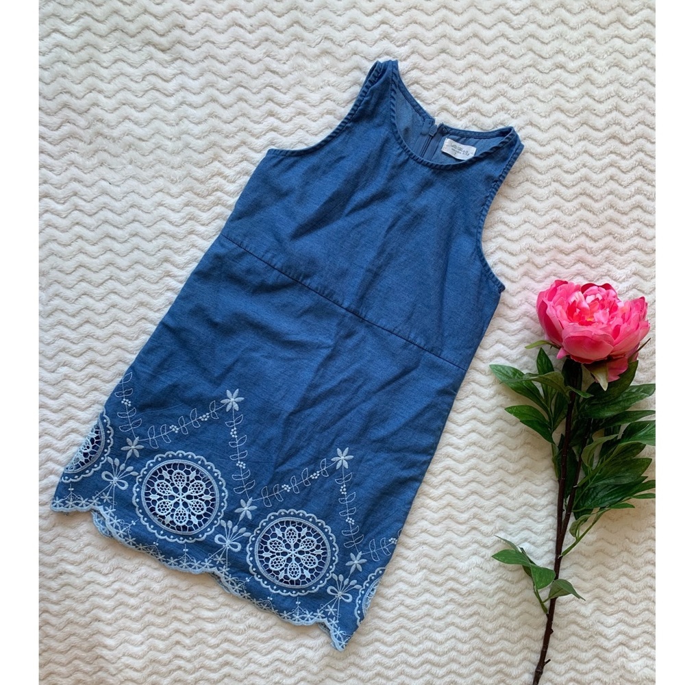 Adorable Lapis Denim Dress with Embroidery Size 7